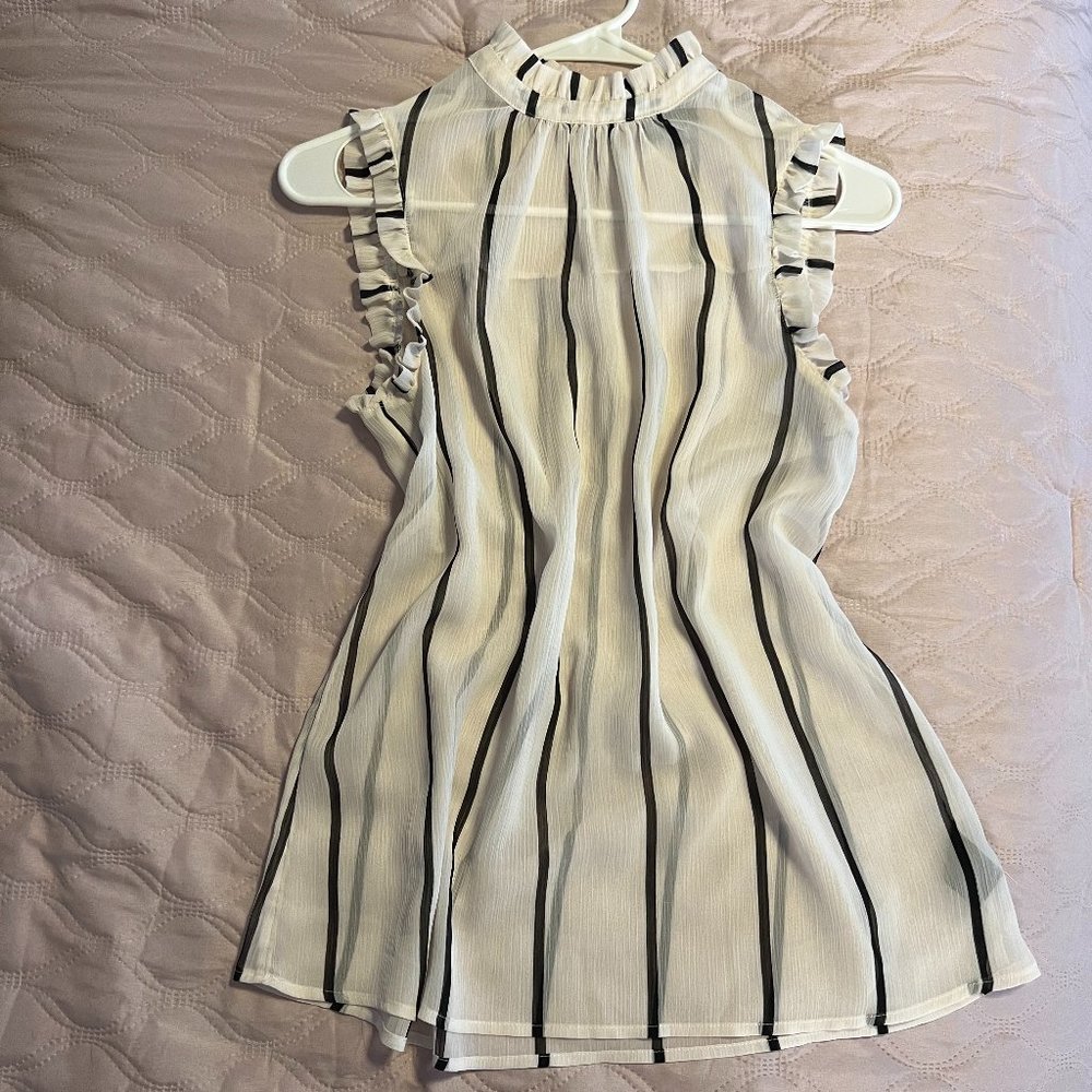 Sleeveless Mock Neck See-Through Blouse